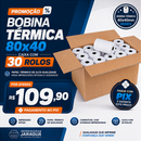 Caixa Com 30 Rolos De Bobinas Térmica 80x40 Branca